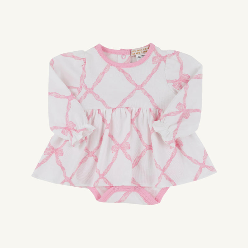 Long Sleeve Daisy's Diaper Cover Dress - Belle Meade Bow with Pier Party Pink