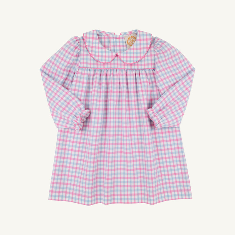 Long Sleeve Maerin Fitz Frock (Flannel) - Barrington Blue & Hamptons Hot Pink Gingham