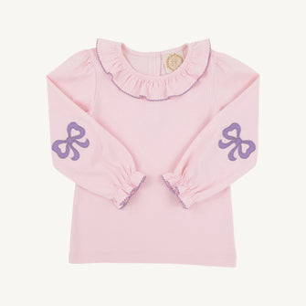 Embroidery result for: Long Sleeve Ramona Ruffle Shirt & Onesie - Palm Beach Pink with Palisades Purple