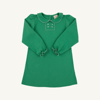 Embroidery result for: Long Sleeve Banks Button Dress - Kiawah Kelly Green with Worth Avenue White