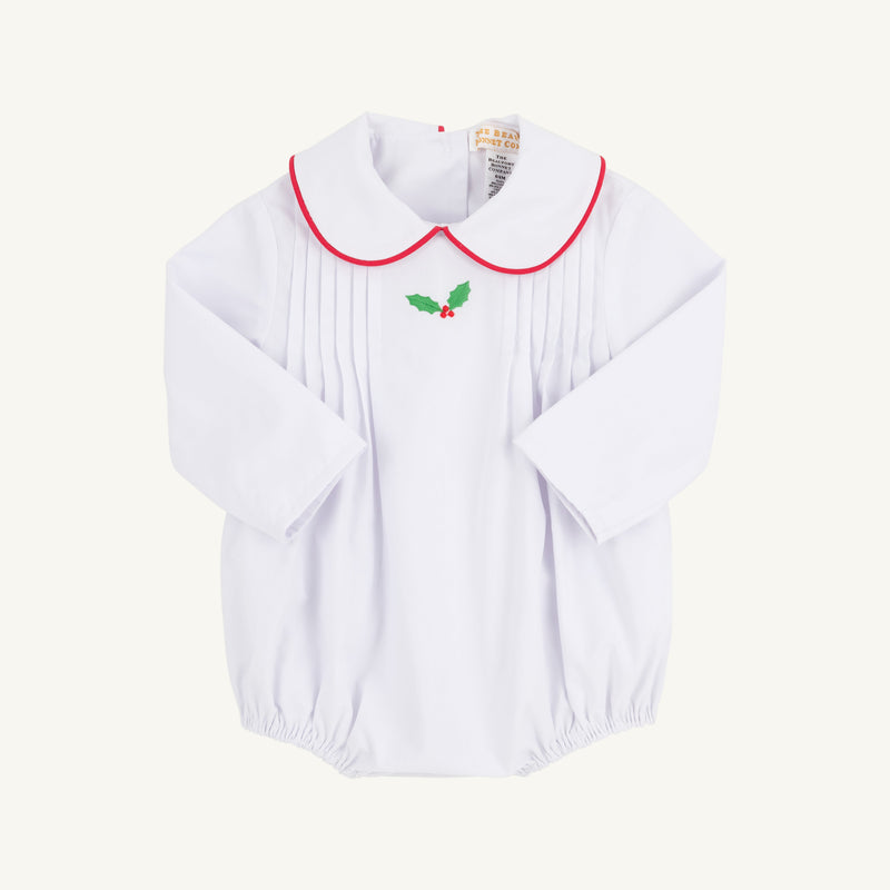 Long Sleeve Boone Bubble - Worth Avenue White with Richmond Red & Holly Embroidery