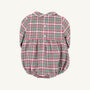 The Beaufort Bonnet Company’s Long Sleeve Bradford Bubble in Wicker Park Plaid with Worth Avenue White features a classic red, green, and white plaid pattern, a Peter Pan collar, long sleeves, back button closure, and elastic leg openings—making it the perfect festive holiday outfit or timeless romper for baby boys.