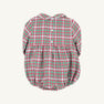 The Beaufort Bonnet Company’s Long Sleeve Bradford Bubble in Wicker Park Plaid with Worth Avenue White features a classic red, green, and white plaid pattern, a Peter Pan collar, long sleeves, back button closure, and elastic leg openings—making it the perfect festive holiday outfit or timeless romper for baby boys.