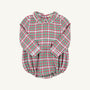 The Beaufort Bonnet Company’s Long Sleeve Bradford Bubble in Wicker Park Plaid with Worth Avenue White features a festive red, green, and white plaid pattern, a classic Peter Pan collar, and elastic leg openings—an adorable holiday outfit choice for your baby boy. Shown laid flat on a white background.