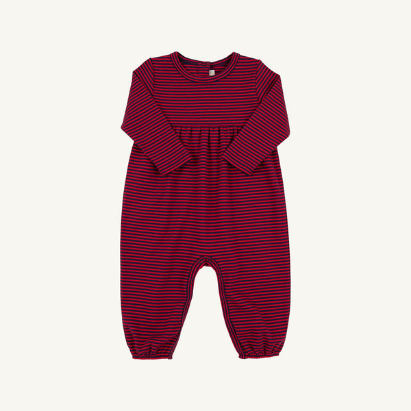 Long Sleeve Bradford Romper - Richmond Red and Nantucket Navy Stripe featuring a red and navy blue horizontal stripe pattern.