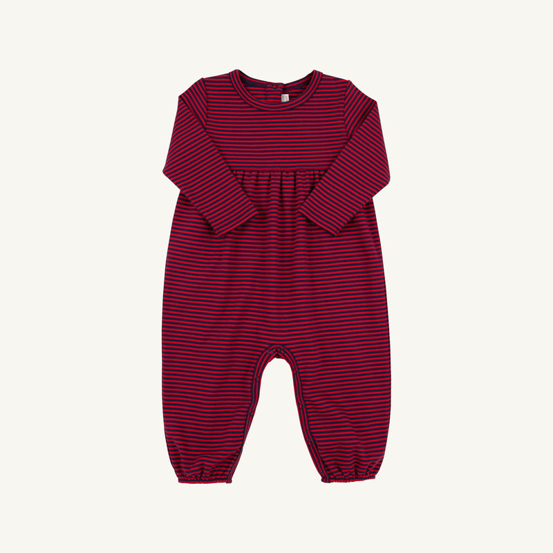 Long Sleeve Bradford Romper - Richmond Red and Nantucket Navy Stripe featuring a red and navy blue horizontal stripe pattern.