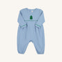 Long Sleeve Bradford Romper - Barrington Blue with Kiawah Kelly Green & Christmas Tree Embroidery