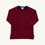 Long Sleeve Carter Crewneck - Richmond Red & Nantucket Navy Stripe long-sleeve crewneck Pima cotton tee with horizontal stripes, featuring a chest pocket with a small embroidered bird logo.