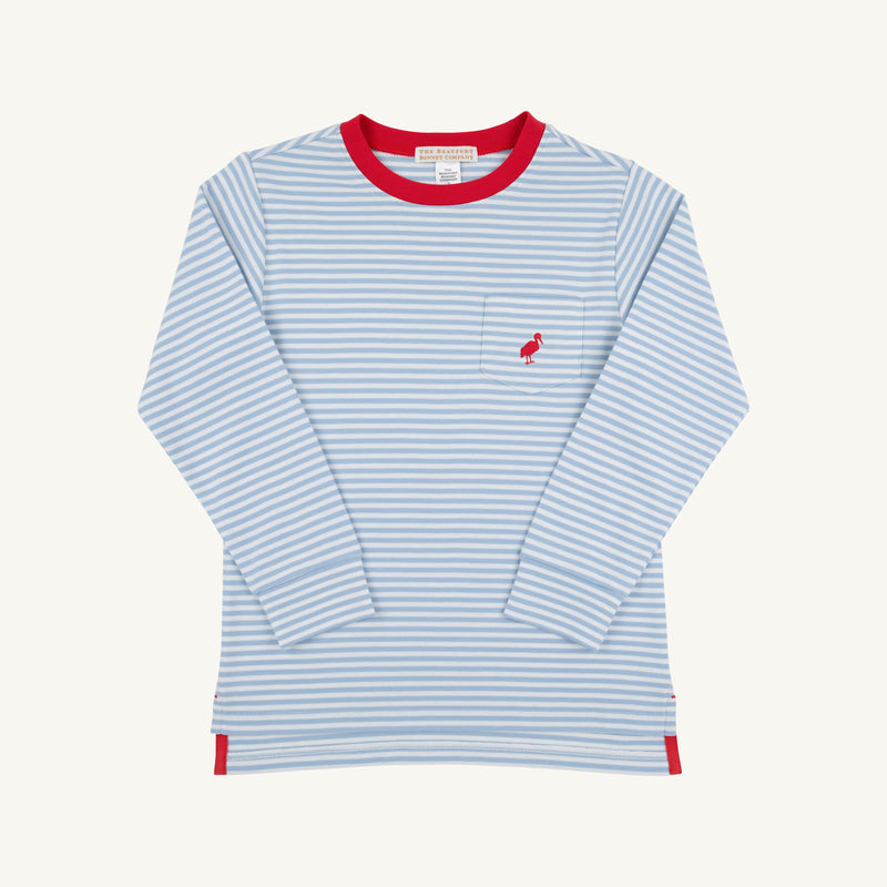Long Sleeve Carter Crewneck - Barrington Blue Stripe with Richmond Red