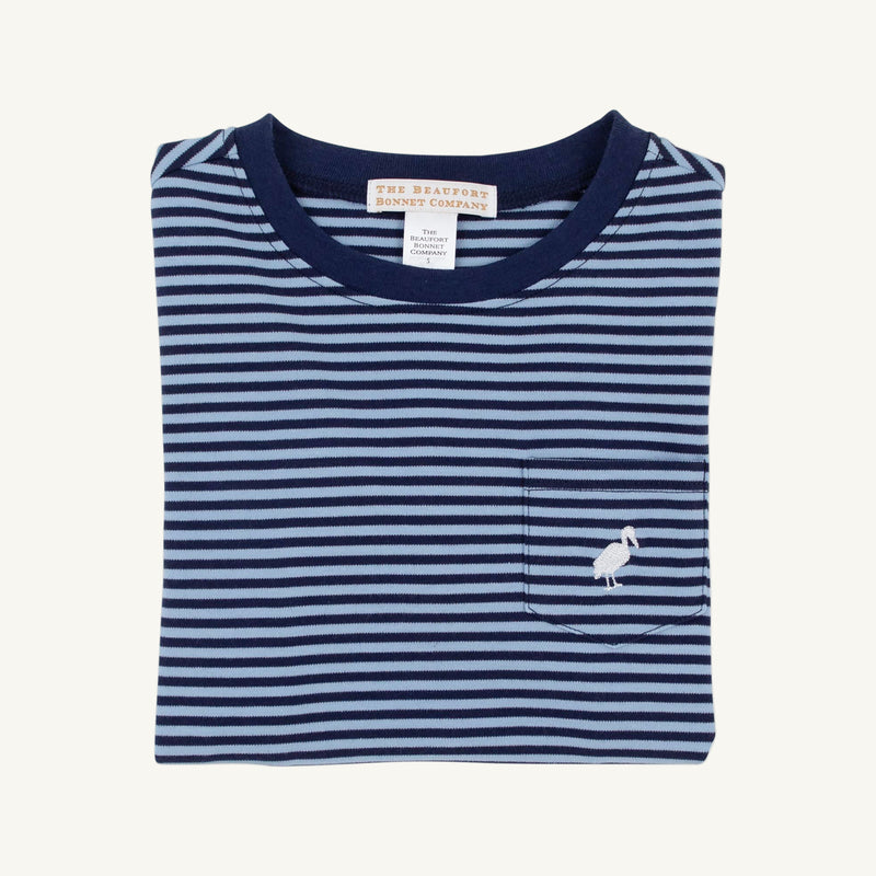 Long Sleeve Carter Crewneck - Barrington Blue & Nantucket Navy Stripe with Worth Avenue White Stork