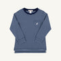 Long Sleeve Carter Crewneck - Barrington Blue & Nantucket Navy Stripe with Worth Avenue White Stork