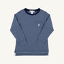 Long Sleeve Carter Crewneck - Barrington Blue & Nantucket Navy Stripe with Worth Avenue White Stork