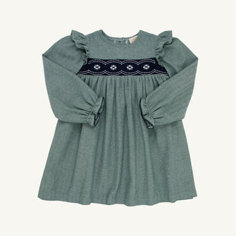 Embroidery result for: Long Sleeve Daphne Dress - Grier Green Herringbone