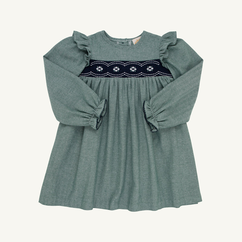Long Sleeve Daphne Dress - Grier Green Herringbone