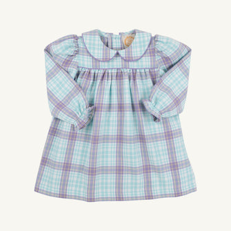Embroidery result for: Long Sleeve Maerin Fritz Frock - Bridge Club Hustle Houndstooth (Edisto Egg Blue) with Palisades Purple