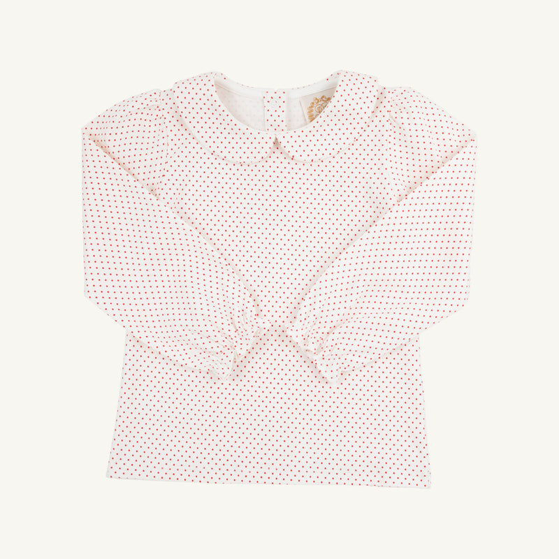 Maude's Peter Pan Collar Shirt (Long Sleeve Pima) - Palmetto Pearl with Richmond Red Micro Dot