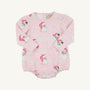 Long Sleeve Penny’s Play Bubble - Dear Santa (Palm Beach Pink Stripe) in a pink and white stripe pattern with a repeating Santa Claus and snowflake print.