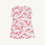 Long Sleeve Polly Play Dress in white Pima cotton knit with a repeating Bonnie Scot bow pattern in pink and red.