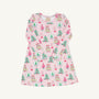 Long Sleeve Polly Play Dress - Christmas Coloring Contest in pale pink, with a festive A-line design patterned with colorful trees, presents, and snow globes with the word JOY.