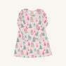 Long Sleeve Polly Play Dress - Christmas Coloring Contest in pale pink, with a festive A-line design patterned with colorful trees, presents, and snow globes with the word JOY.