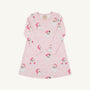 Long Sleeve Polly Play Dress - Dear Santa (Palm Beach Pink Stripe) with Palm Beach Pink, a long-sleeve Pima cotton knit A-line dress featuring a repeating Santa Claus and snowflake print.