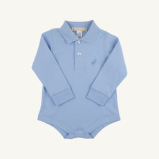Long Sleeve Prim & Proper Polo & Onesie - Beale Street Blue with Barrington Blue Stork