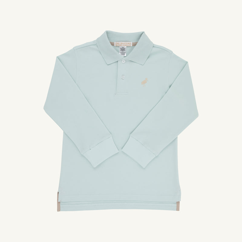 Long Sleeve Prim & Proper Polo & Onesie - Old Greenwich Green with Keeneland Khaki Stork