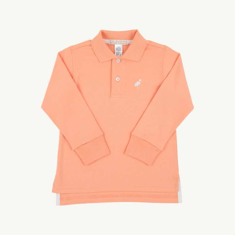 Long Sleeve Prim & Proper Polo & Onesie - Seashore Sherbet with Multicolor Stork