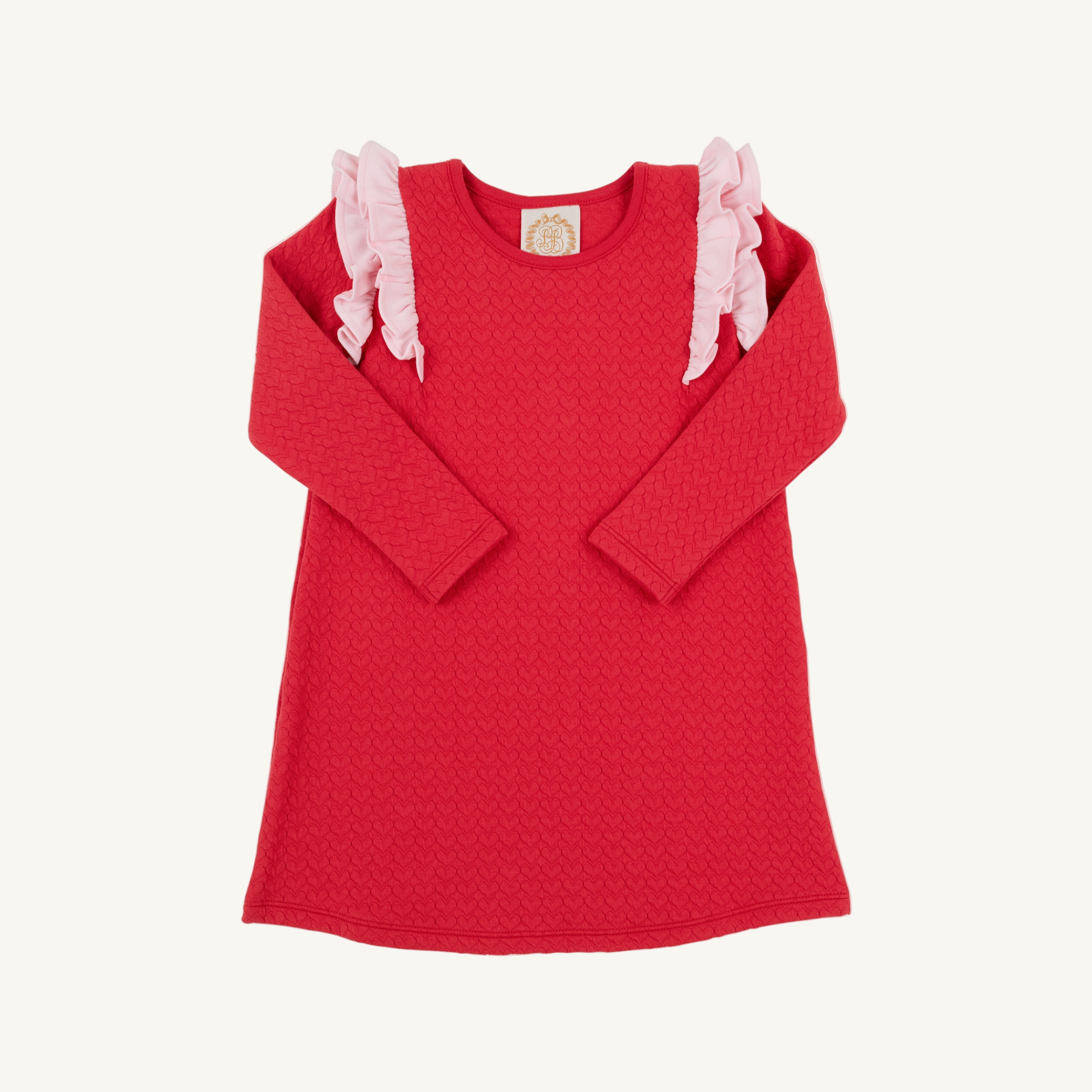 Long Sleeve Ruehling Ruffle Dress (Quilted) - Richmond Red with Palm Beach Pink