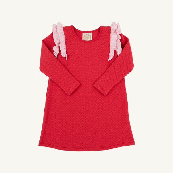Long Sleeve Ruehling Ruffle Dress (Quilted) - Richmond Red with Palm Beach Pink