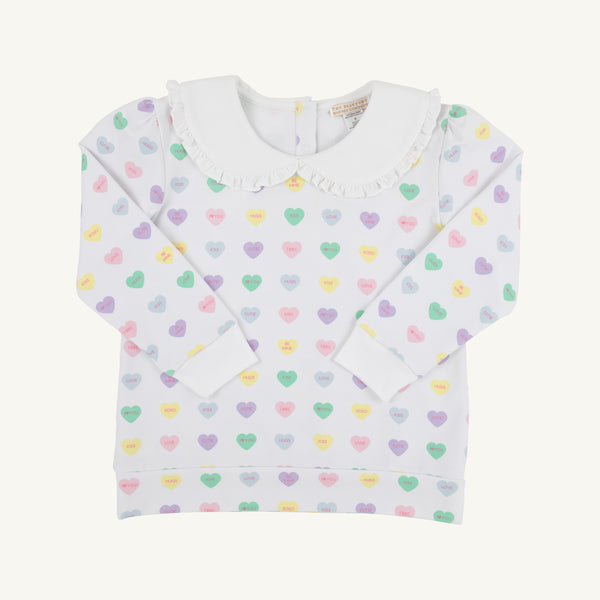 Maude's Ruffle Cassidy Comfy Crewneck - We Heart You (Palm Beach Pink) with Worth Avenue White