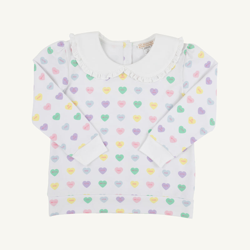 Maude's Ruffle Cassidy Comfy Crewneck - We Heart You (Palm Beach Pink) with Worth Avenue White