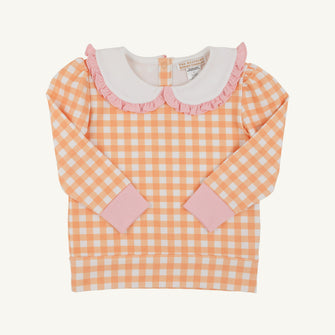Embroidery result for: Maude's Ruffle Cassidy Comfy Crewneck - Seashore Sherbet Gingham with Sandpearl Pink