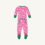 Noelle’s Night Night - Bows of Holly with Kiawah Kelly Green by The Beaufort Bonnet Company: Infant footed holiday pajamas featuring a festive floral pattern, green cuffs, green non-slip foot soles, and a convenient back flap. Made from soft Pima cotton for cozy comfort. Shown on a plain white background.