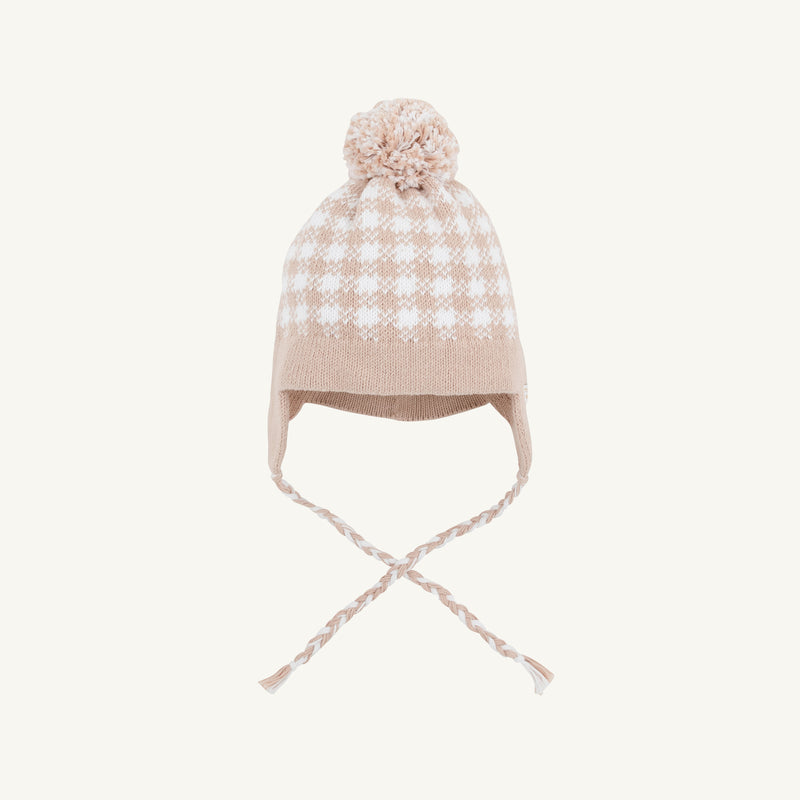 Parrish Pom Pom Hat - Light Khaki & Worth Avenue White Gingham