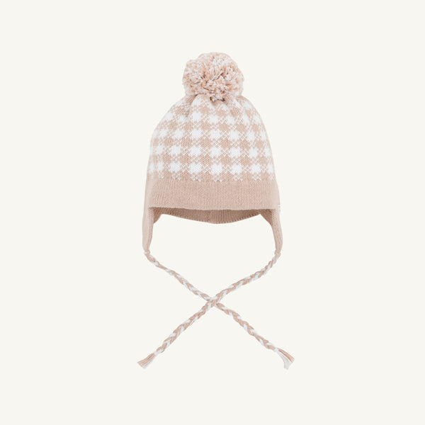 Parrish Pom Pom Hat - Light Khaki & Worth Avenue White Gingham