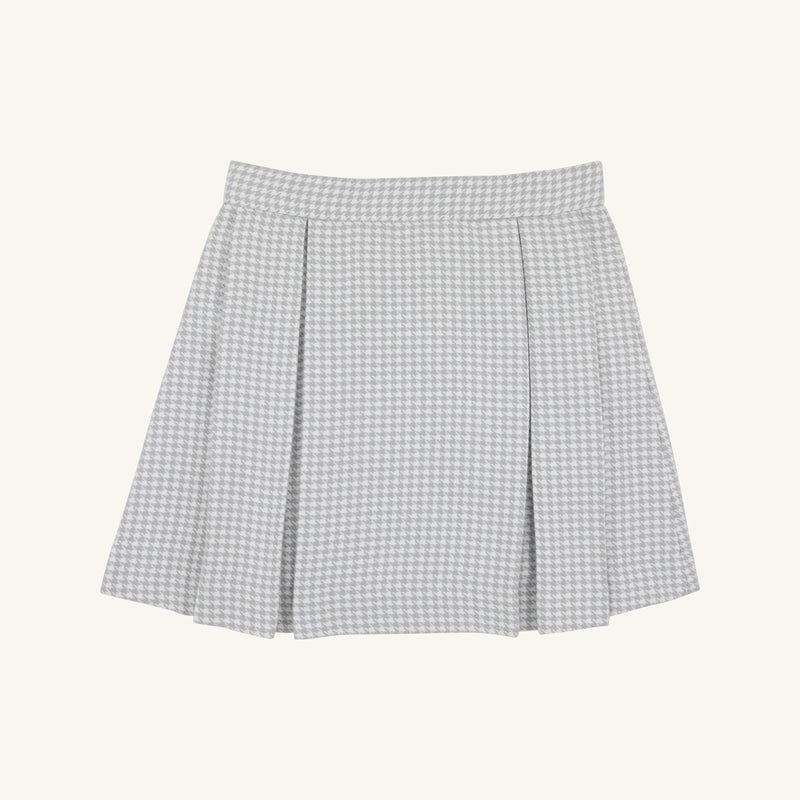 Parson Pleated Skirt - Grantley Gray Houndstooth, a gray and white houndstooth pleated skirt for girls.