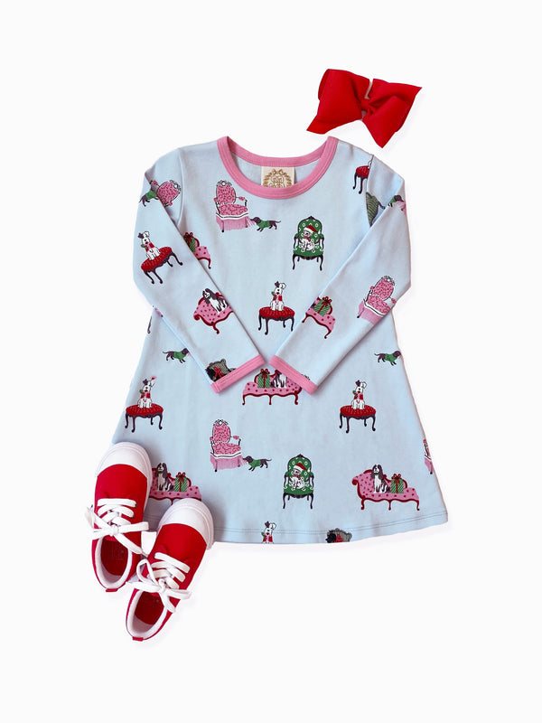 Long Sleeve Polly Play Dress - Paw-recious with Hamptons Hot Pink