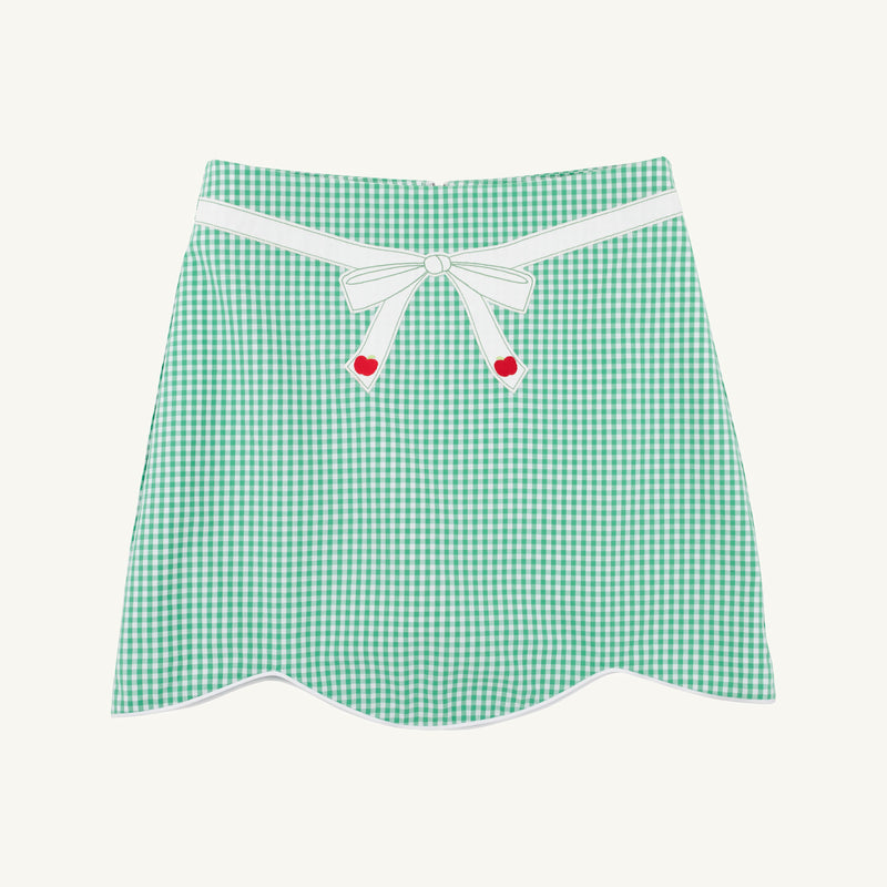 Perrin Scallop Skort - Gibson Island Green Mini Gingham with Apple Embroidery
