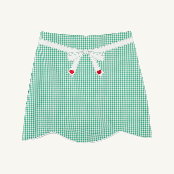 Perrin Scallop Skort - Gibson Island Green Mini Gingham with Apple Embroidery