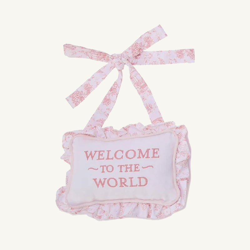 Welcome to the World Embroidered Door Hanger (Pink) - Two's Company