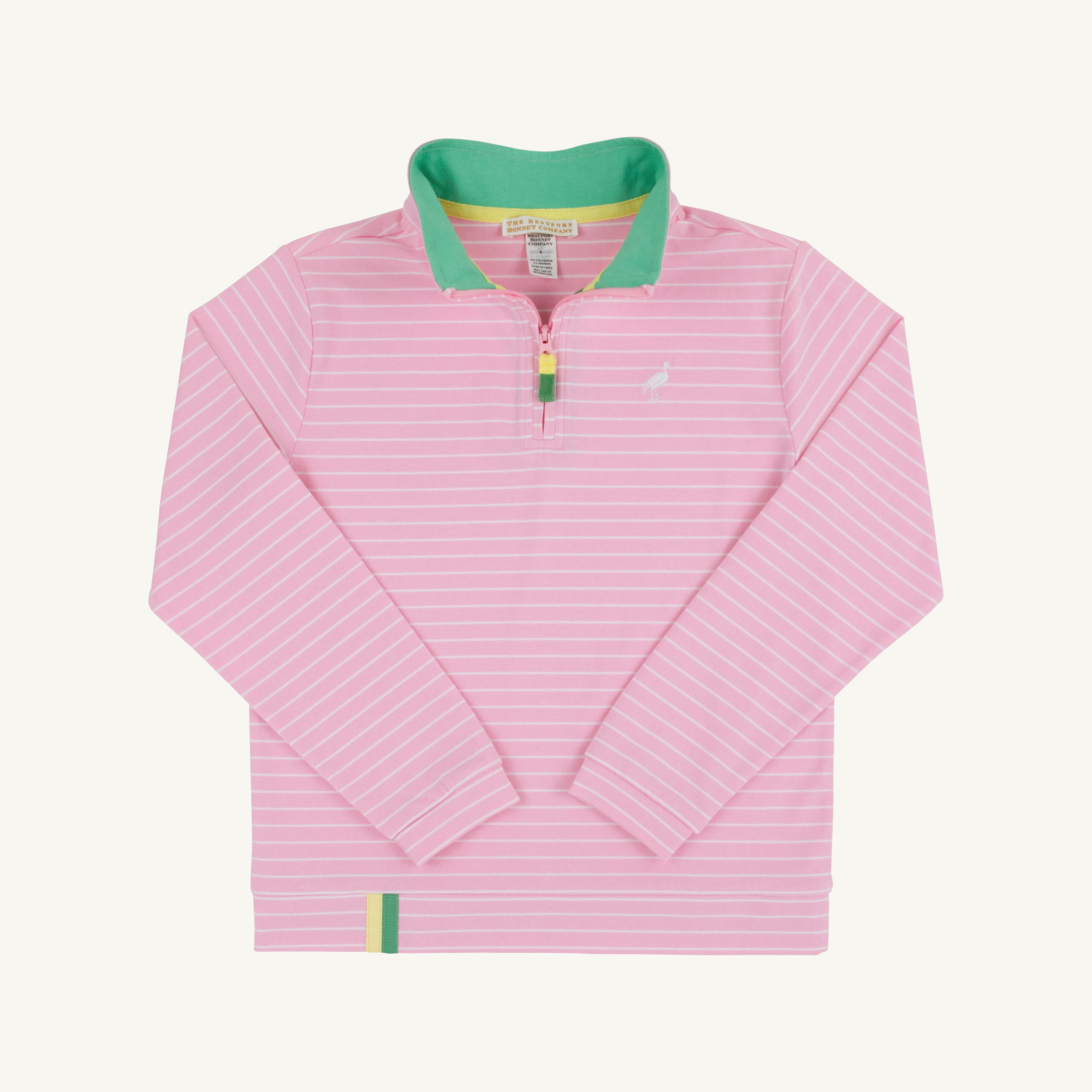 Prepletic™ Hayword Half-Zip - Pier Party Pink Stripe with Gibson Island Green