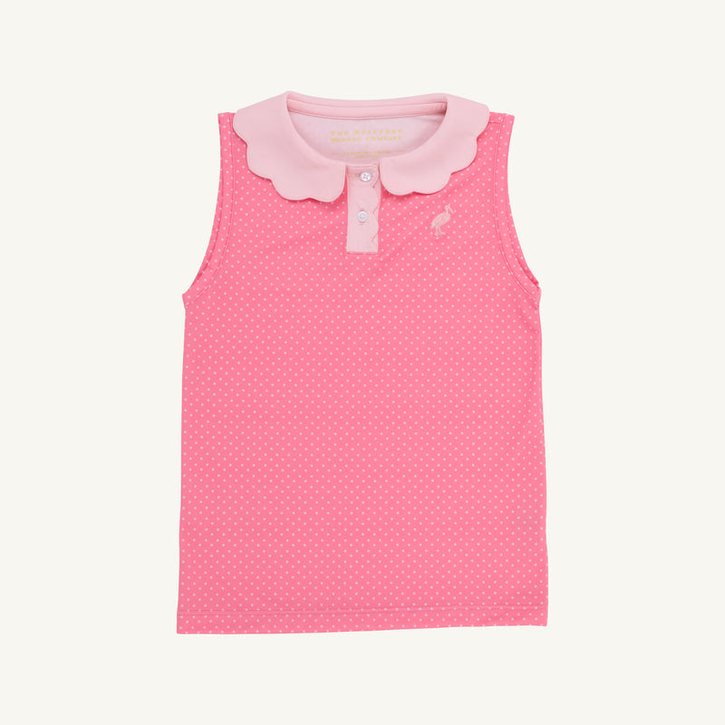 Prepletic™ Sleeveless Preppy Polo - Romany Rose Microdot with Sandpearl Pink