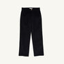 A pair of The Beaufort Bonnet Company Prep School Pants in Newport Night Corduroy with a Richmond Red Stork detail, featuring straight legs and a button closure, is laid flat on a white background—ideal for classic prep school style or festive holiday occasions.