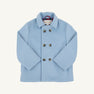 A Price Bell Peacoat in Barrington Blue by The Beaufort Bonnet Company, featuring a double-breasted design with large buttons and a plaid lining visible at the collar, displayed on a white background.