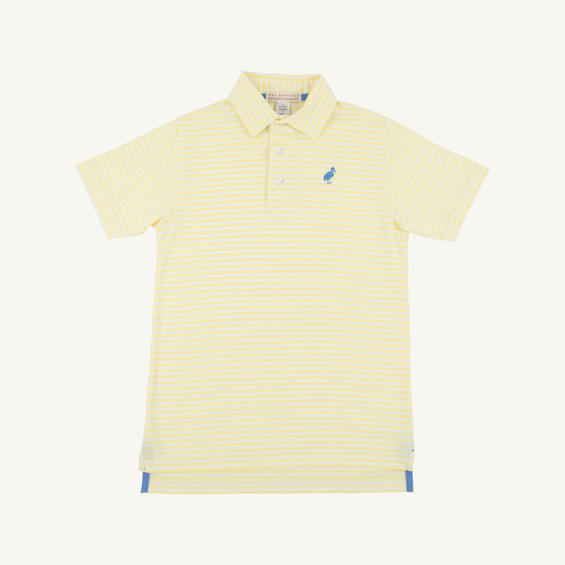 Prim & Proper Polo & Onesie - Lake Worth Yellow Stripe with Barbados Blue Stork