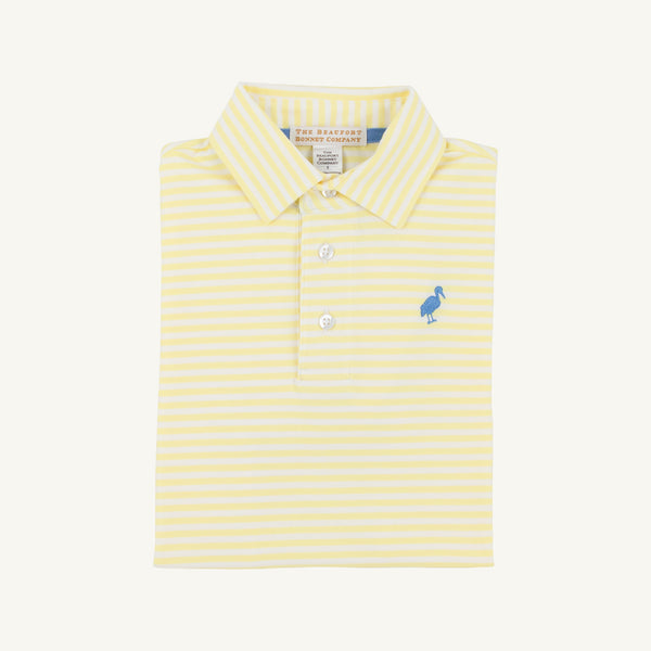 Prim & Proper Polo & Onesie - Lake Worth Yellow Stripe with Barbados Blue Stork