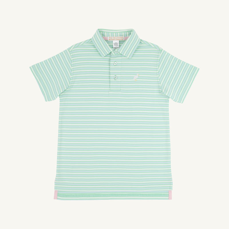 Prim & Proper Polo & Onesie - Sumner County Stripe (Grace Bay Green) with Multicolor Stork