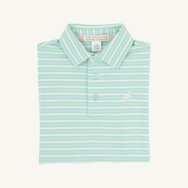 Prim & Proper Polo & Onesie - Sumner County Stripe (Grace Bay Green) with Multicolor Stork