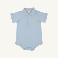 Prim & Proper Polo & Onesie - Buckhead Blue with Bellport Butter Yellow Stork